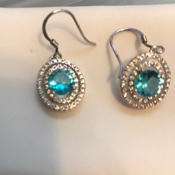 Jewelry - Aquamarine and white topaz 925 fish hook earrings